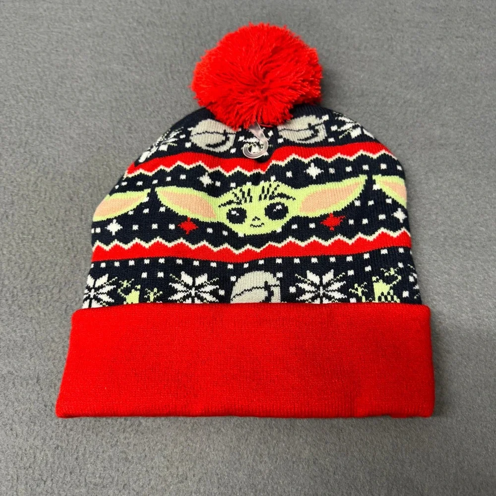 Star Wars Beanie Kids One Size The‎ Mandalorian Grogu Red Blue Fair Isle NEW